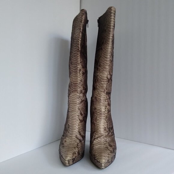 Charles David  Real Snakeskin Stiletto Heel Pointy Toe Knee High Boots Size 10 - Picture 2 of 16
